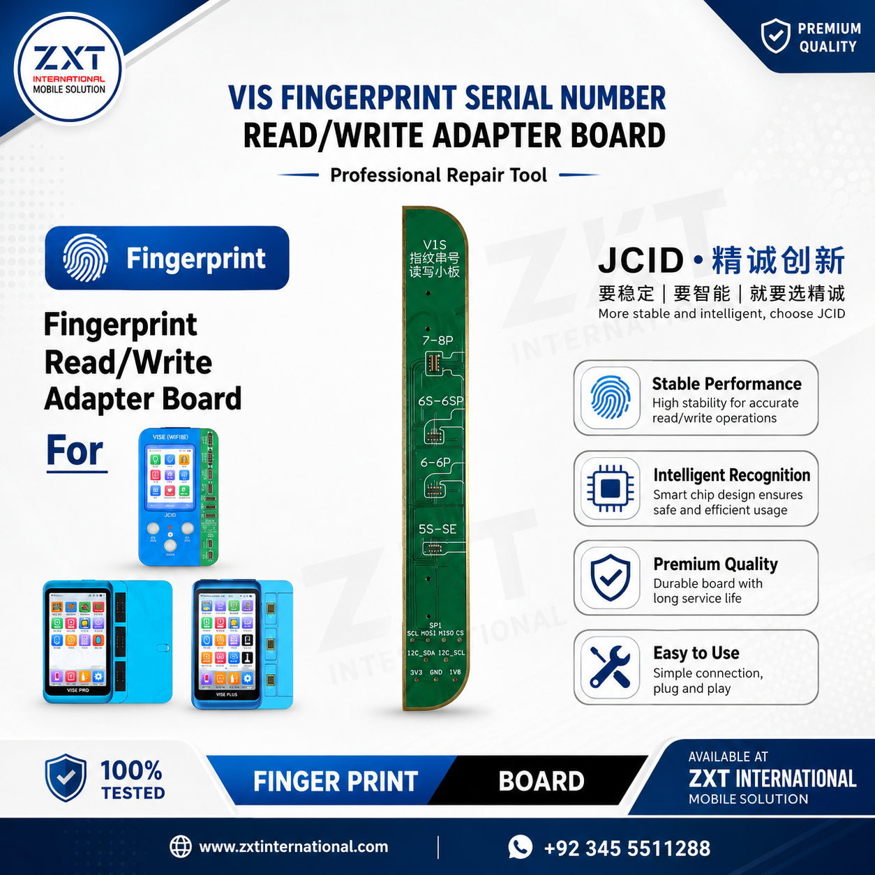 JCID V1S Fingerprint Serial Number Read/Write Adapter Board for iPhone 5S–8 Plus - Image 1