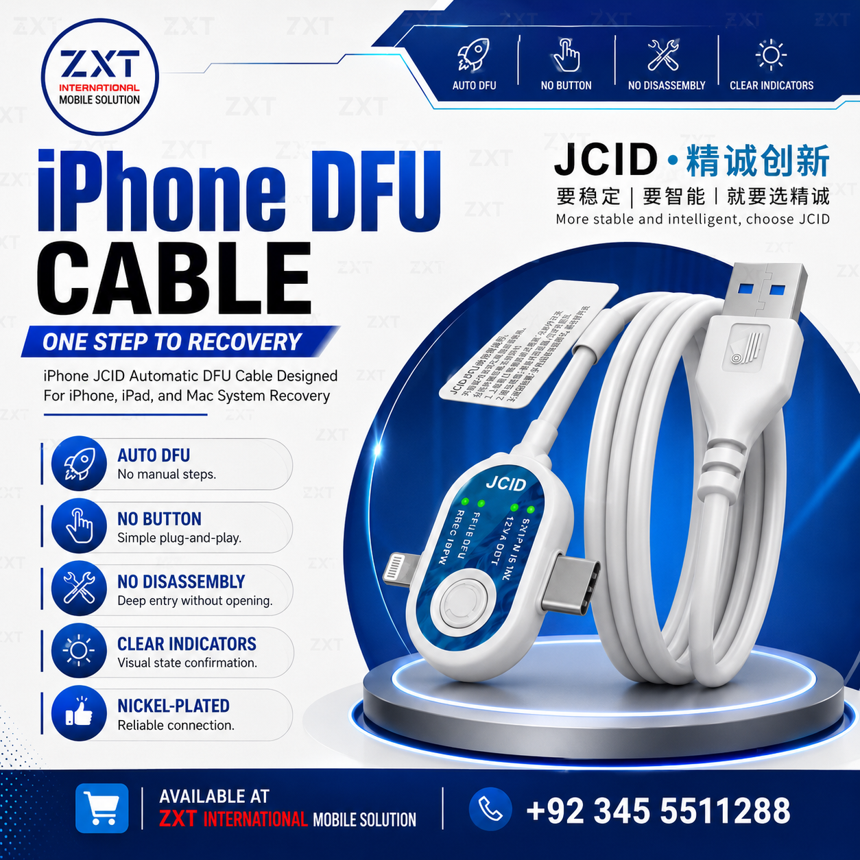 JCID Automatic DFU Cable for iPhone, iPad & Mac | One-Click System Recovery Tool - Image 1