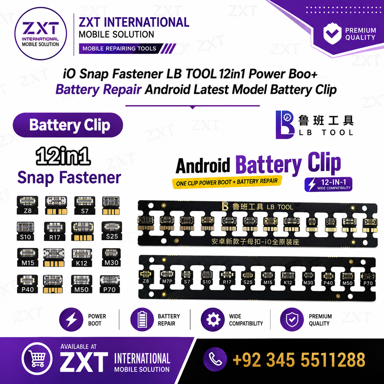 iO Snap Fastener LB TOOL 12-in-1 Android Battery Clip | Power Boot & Battery Repair Tool - Image 1